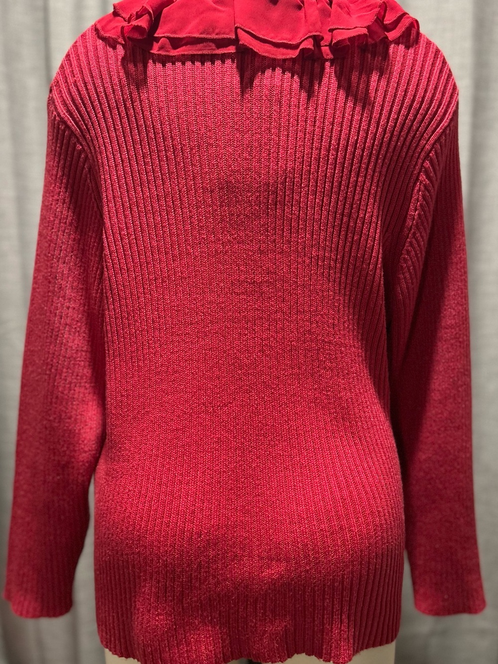 Jessica Simpson Red Ruffle-Front Ribbed Knit Top - Picture 6 of 8